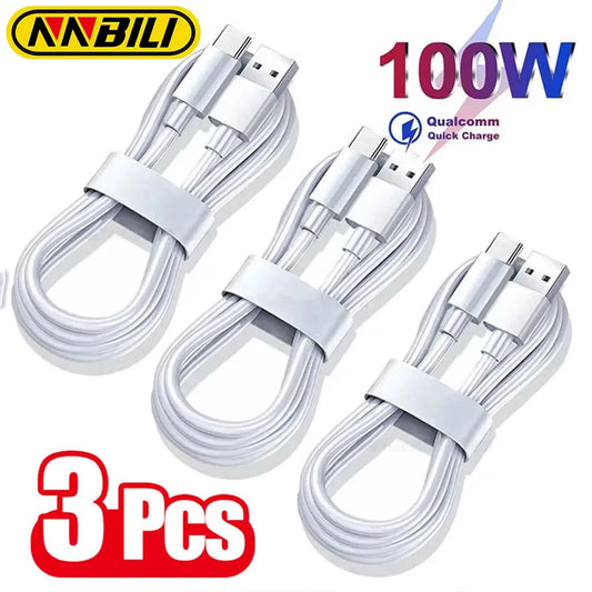 NNBILI 1-3 قطع 10A 100W نوع C كابل شحن سريع للغاية سلك بيانات لهواوي OPPO Vivo iQoo كابلات USB C للشحن السريع